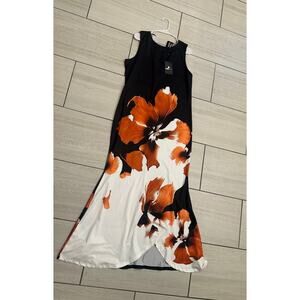 Stylewe Floral Maxi Dress 2XL Black Cream Rust Sleeveless